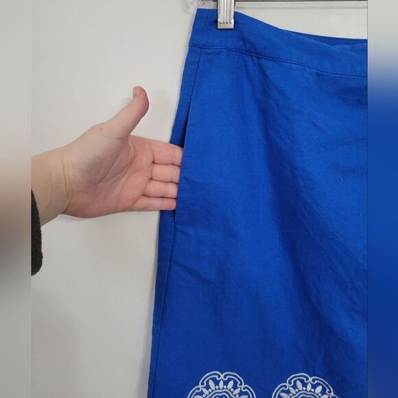 Boden Anville Linen Blend Embroidered Wrap Skirt in Bold Blue Size 10 - Picture 7 of 10